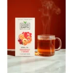 Good Earth Passionfruit and Orange, 15 Tea Bags 37.5g, front of box with brewed tea in clear glass cup, available at teas.co.uk