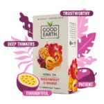 Good Earth Passionfruit and Orange, 15 Tea Bags 37.5g, front of box with health benefits, available at teas.co.uk