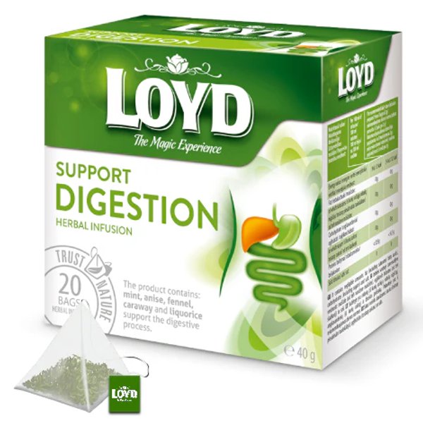 Loyd Digestion Support, 20 Tea Bags 40g, front of box, available at teas.co.uk