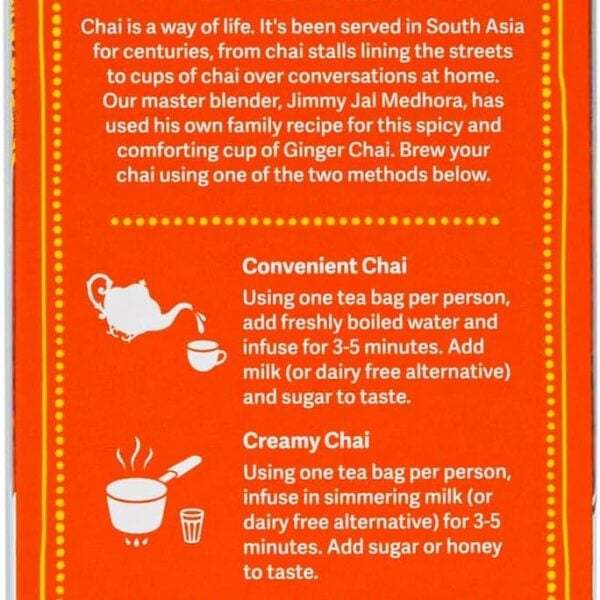 Tea India Ginger Chai, 40 Tea Bags 100G, Brewing Instructionswebp, Available At Teas.co.uk