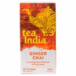 Tea India Ginger Chai, 40 Tea Bags 100g, front of box, available at teas.co.uk