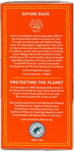 Tea India Ginger Chai 40 Tea Bags 100G Right, side of box, available at teas.co.uk