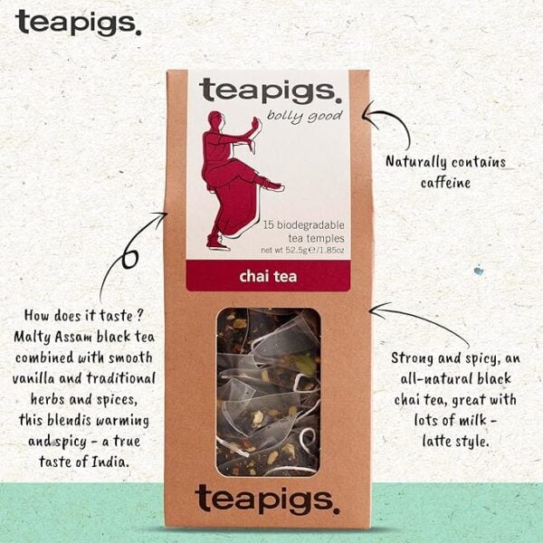 Teapigs Chai, 15 Tea Bags 52.5G, Front Of Box With Key Selling Points, Available At Teas.co.uk
