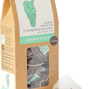 Teapigs Chocolate and Mint, 15 Tea Bags 37.5g, front of box with tea bag showing, available at teas.co.uk
