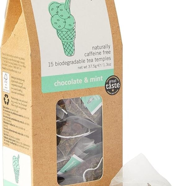 Teapigs Chocolate And Mint, 15 Tea Bags 37.5G, Front Of Box With Tea Bag Showing, Available At Teas.co.uk