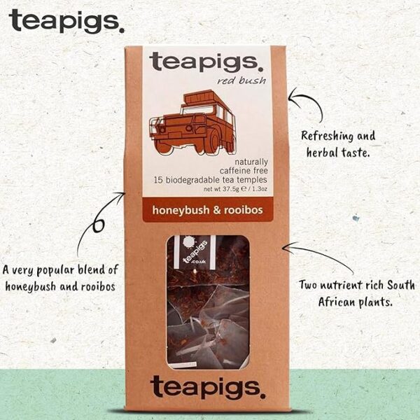 Teapigs Honeybush And Rooibos 15 Tea Bags 37 5G 506013675011337, box and information about the tea, available at teas.co.uk