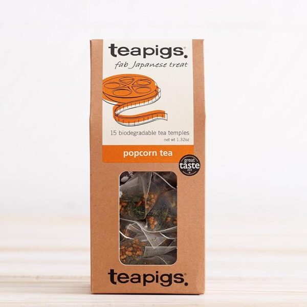Teapigs Popcorn Tea, 15 Tea Bags 37.5g, front of box lifestyle, available at teas.co.uk