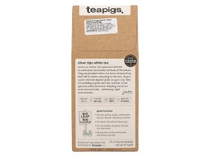 Teapigs Silver Tips White Tea, 15 Tea Bags 37.5g, back of box, available at teas.co.uk