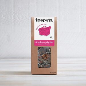 Teapigs Strawberry and Juniper, 15 Tea Bags 37.5g, lifestyle front of box, available at teas.co.uk