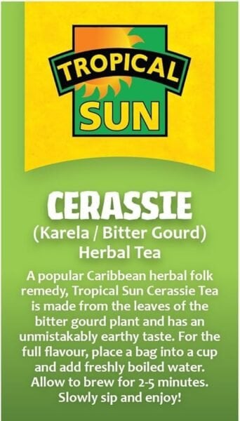 Tropical Sun Cerassie, 20 Tea Bags 26G, Left Side Of Box, Available At Teas.co.uk