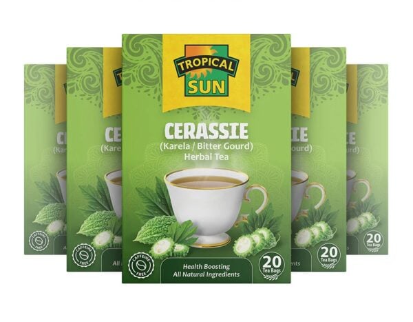 Tropical Sun Cerassie, 20 Tea Bags 26g, multi view of boxes displayed, available at teas.co.uk
