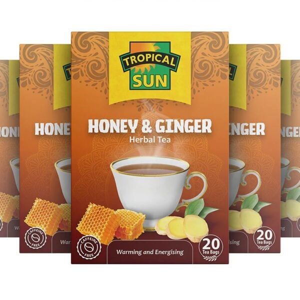Tropical Sun Honey And Ginger, 20 Tea Bags 70G, Multi View Of Boxed Tea.webp, Available At Teas.co.uk