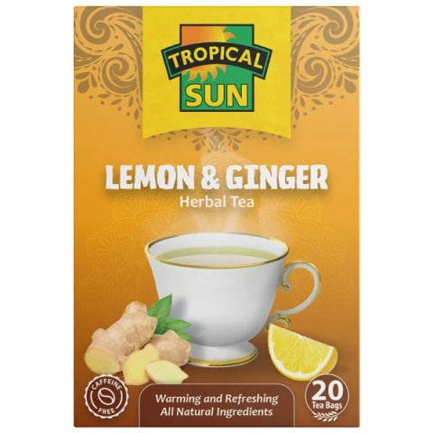 Tropical Sun Lemon and Ginger, 20 Tea Bags 30g, Fruit and Herbal Tea, Tropical Sun Foods Limited. Sold by Teas.co.uk.