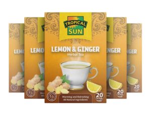 Tropical Sun Lemon and Ginger, 20 Tea Bags 30g, old design multi boxes, available at teas.co.uk