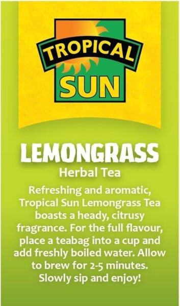 Tropical Sun Lemongrass, 20 Tea Bags 24G, Left Side Of Box, Available At Teas.co.uk