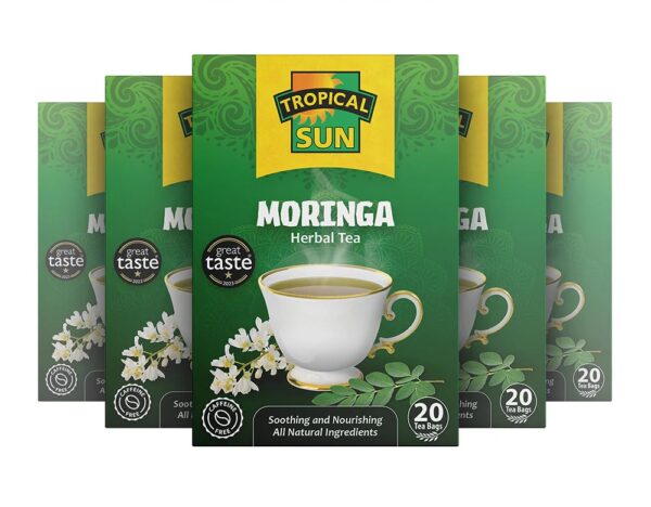 Tropical Sun Moringa, 20 Tea Bags 30g, multi box view, available at teas.co.uk