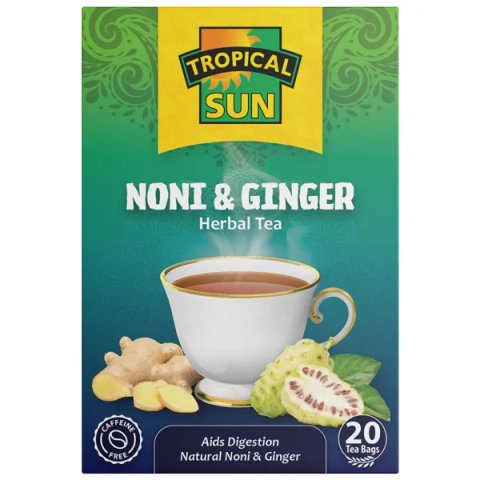 Tropical Sun Noni and Ginger, 20 Tea Bags 30g, Fruit and Herbal Tea, Tropical Sun Foods Limited. Sold by Teas.co.uk.