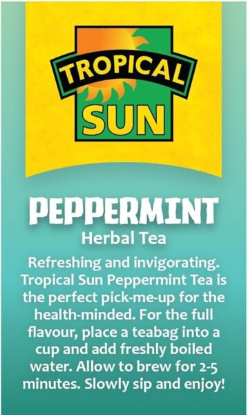 Tropical Sun Peppermint, 20 Tea Bags 30g, right side of box, available at teas.co.uk