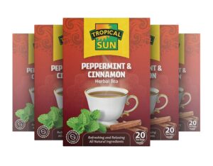 Tropical Sun Peppermint and Cinnamon, 20 Tea Bags 30g, multi boxes on display, available at teas.co.uk