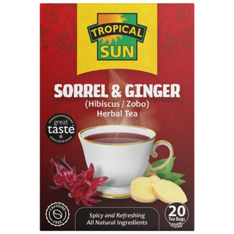 Tropical Sun Sorrel and Ginger, 20 Tea Bags 40g, Fruit and Herbal Tea, Tropical Sun Foods Limited. Sold by Teas.co.uk.