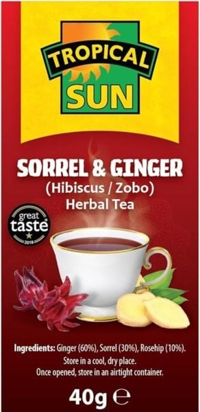 Tropical Sun Sorrel And Ginger, 20 Tea Bags 40G, Right Side Of Box, Available At Teas.co.uk