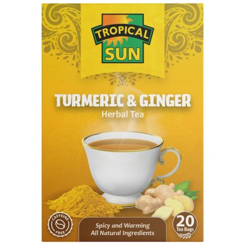 Tropical Sun Turmeric and Ginger, 20 Tea Bags 40g, Fruit and Herbal Tea, Tropical Sun Foods Limited. Sold by Teas.co.uk.