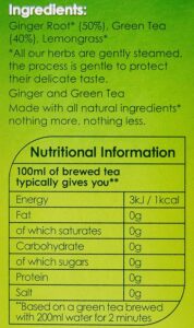 Twinings Ginger Green Tea, 20 Tea Bags 40g, ingredients, available at teas.co.uk