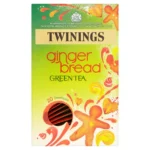 Twinings Gingerbread Green Tea, 20 Tea Bags 40g, front of box showing open window to tea bags, available at teas.co.uk