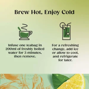 Twinings Lemon Green Tea, 20 Tea Bags 40g, how to brew hot or cold, available at teas.co.uk