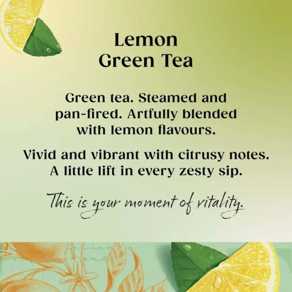 Twinings Lemon Green Tea, 20 Tea Bags 40g, information on taste profile, available at teas.co.uk