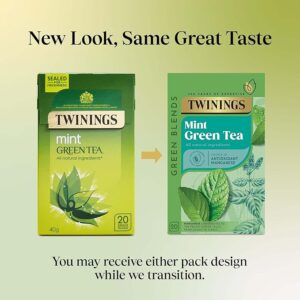 Twinings Mint Green Tea, 20 Tea Bags 40g, new and old box design together, available at teas.co.uk