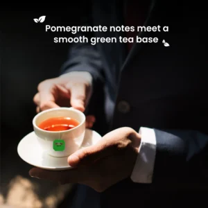 Twinings Pomegranate Green Tea, 20 Tea Bags 40g, tea brewing in cup, available at teas.co.uk