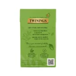 Twinings Pure Green Decaf Tea, 20 Tea Bag 35g, back of box, available at teas.co.uk
