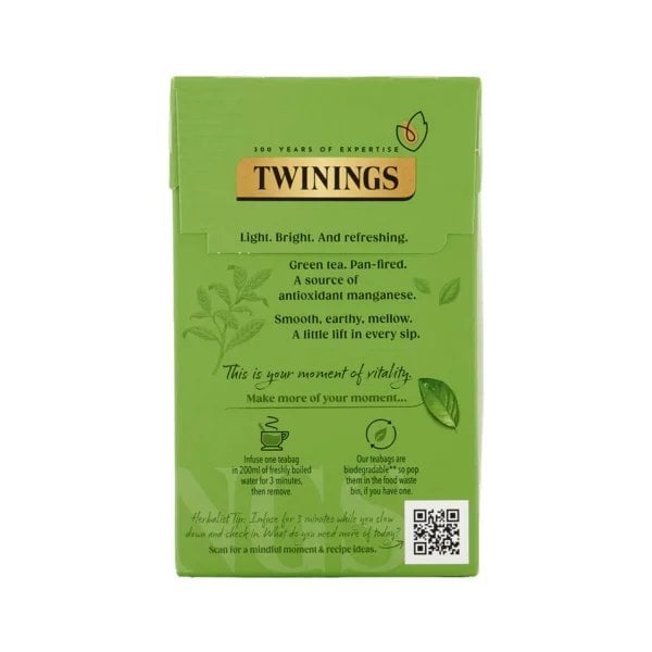 Twinings Pure Green Decaf Tea, 20 Tea Bag 35G, Back Of Box, Available At Teas.co.uk