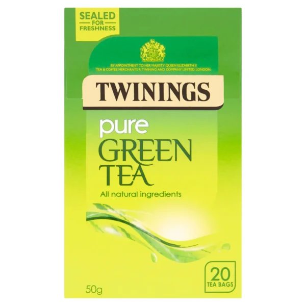 Twinings Pure Green Tea, 20 Tea Bags 50g, front of box old design, available at teas.co.uk