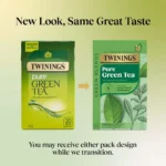 Twinings Pure Green Tea, 20 Tea Bags 50g, new and old box design side by side, available at teas.co.uk