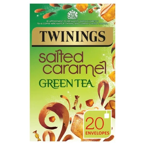 Twinings Salted Caramel Green Tea, 20 Tea Bags 40G, Front Of Box, Available At Teas.co.uk