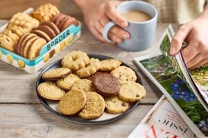 Border Classic Biscuit Sharing Pack, 400g, biscuits on plate lifestyle, available at teas.co.uk