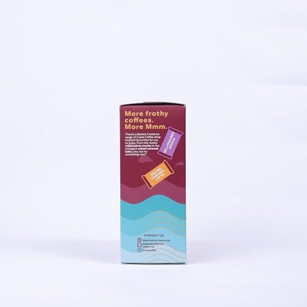 Costa Creamy Cappuccino, 6 Sachets 102g, left side of box, available at teas.co.uk