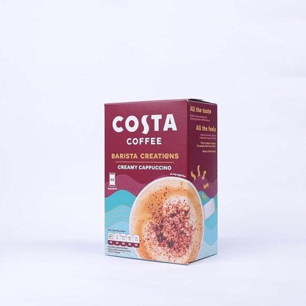 Costa Creamy Cappuccino, 6 Sachets 102g, right side of box, available at teas.co.uk