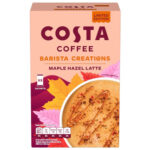 Costa Maple Hazel Latte, 5 Sachets 85g, front and top of box, available at teas.co.uk