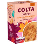 Costa Maple Hazel Latte, 5 Sachets 85g, left side of box, available at teas.co.uk