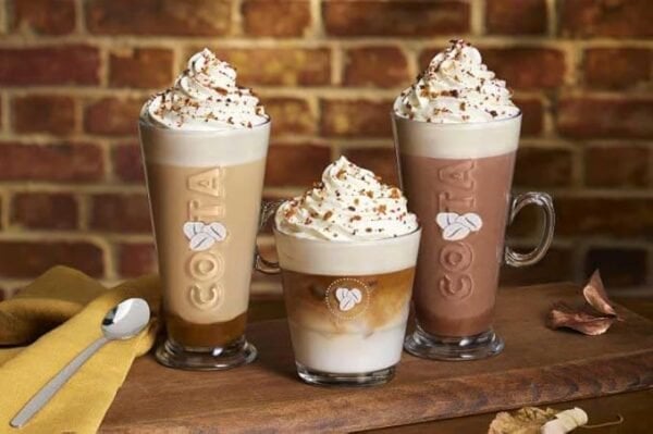 Costa Maple Hazel Latte, 5 Sachets 85G, Lifestyle Shot, Available At Teas.co.uk