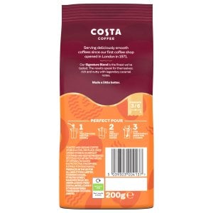 Costa Medium Roast No.3 Ground Coffee, 200g, nutritional panel, available at teas.co.uk