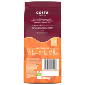 Costa Medium Roast No.3 Ground Coffee, 200g, nutritional panel, available at teas.co.uk