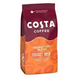 Costa Medium Roast No.3 Ground Coffee, 200g, side and front of packet, available at teas.co.uk