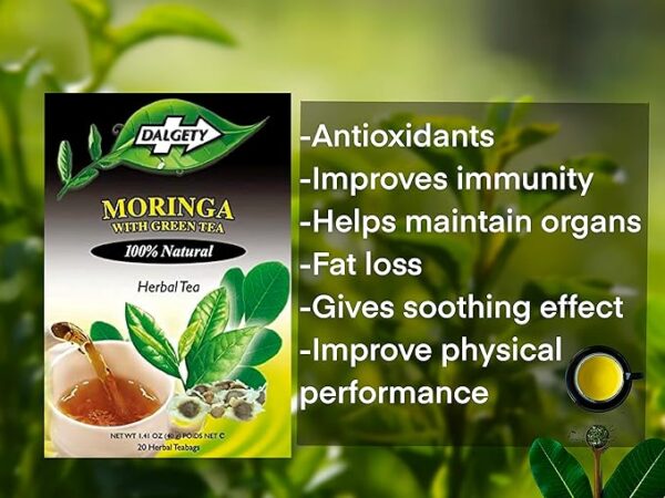 Dalgety Moringa with Green Tea, 18 Tea Bags 40g, fact sheet, available at teas.co.uk