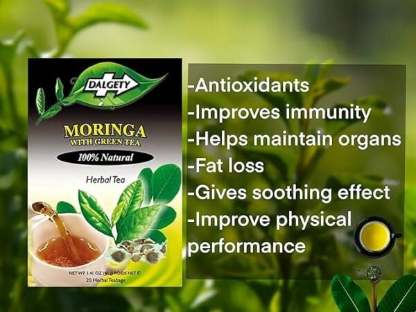 Dalgety Moringa With Green Tea, 18 Tea Bags 40G, Fact Sheet, Available At Teas.co.uk