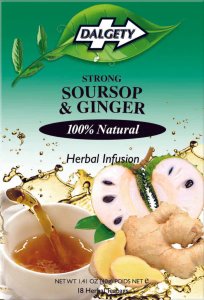 Dalgety Soursop and Ginger, 18 Tea Bags 40g, front of box, available at teas.co.uk