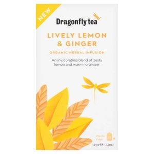 Dragonfly Organic Lively Lemon and Ginger, 20 Tea Bags 34g, Decaffeinated Speciality Teas, Dragonfly Teas Limited. Sold by Teas.co.uk.